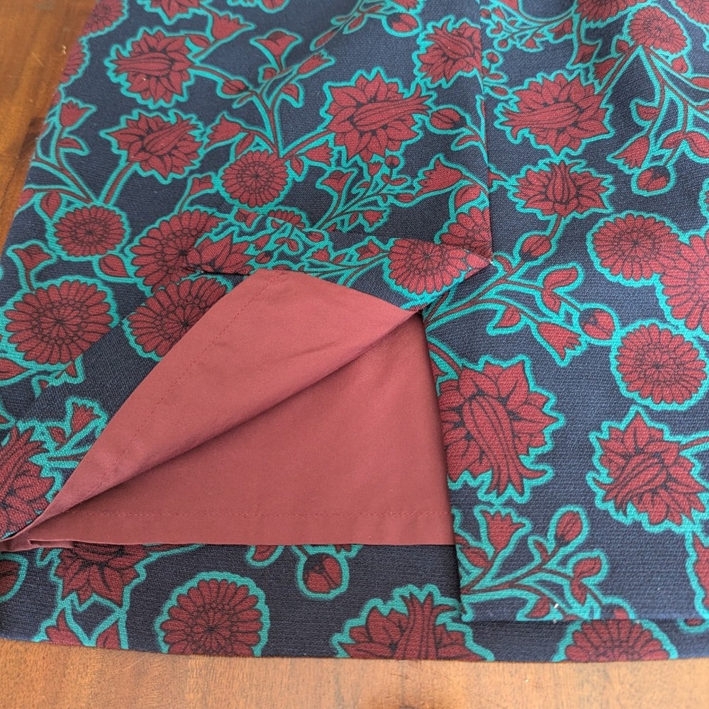 J.Crew Sheath Dress Blue Teal Burgundy Floral Print Short Sleeve Sz 0 Mod Retro‎ - Picture 5 of 11